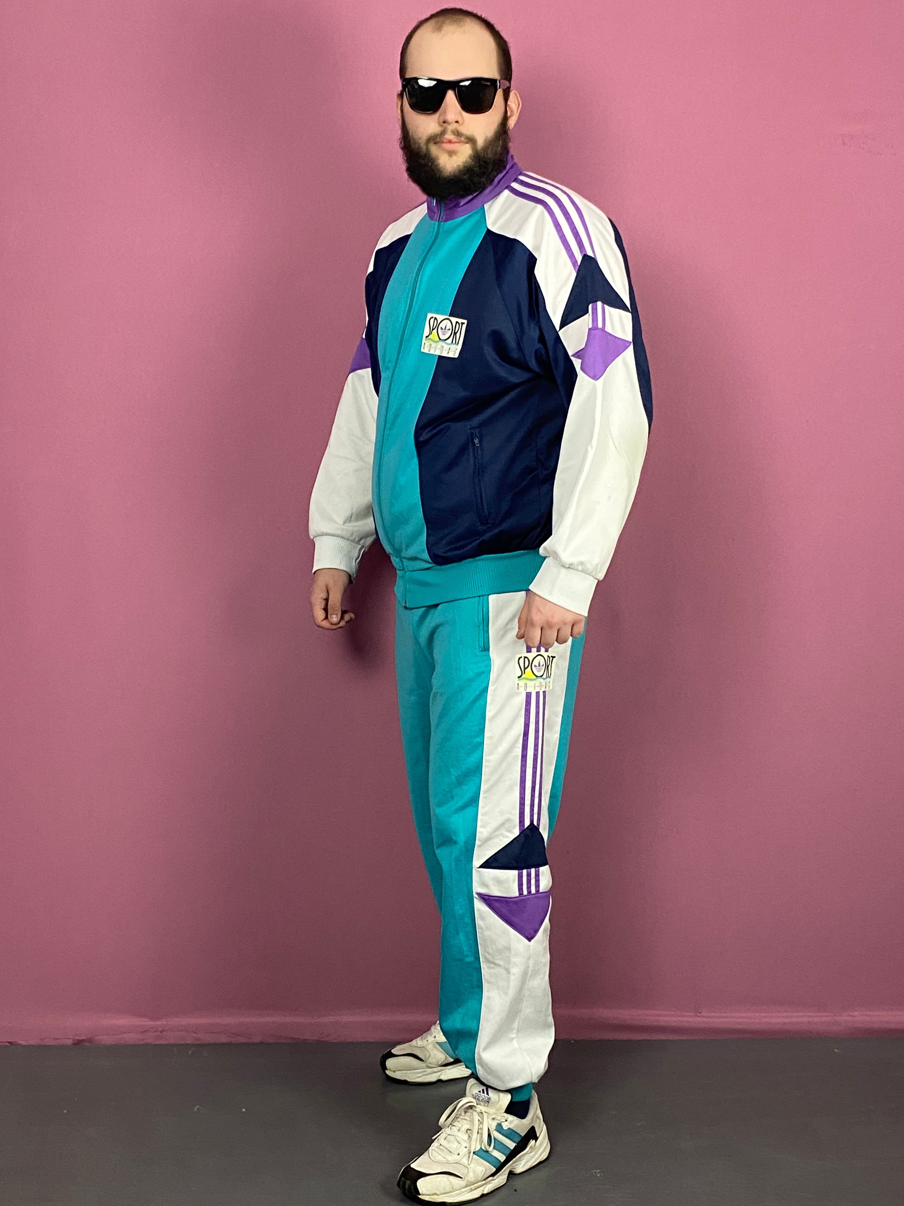 90s Adidas Vintage Men's Tracksuit Set - Large Blue Polyester