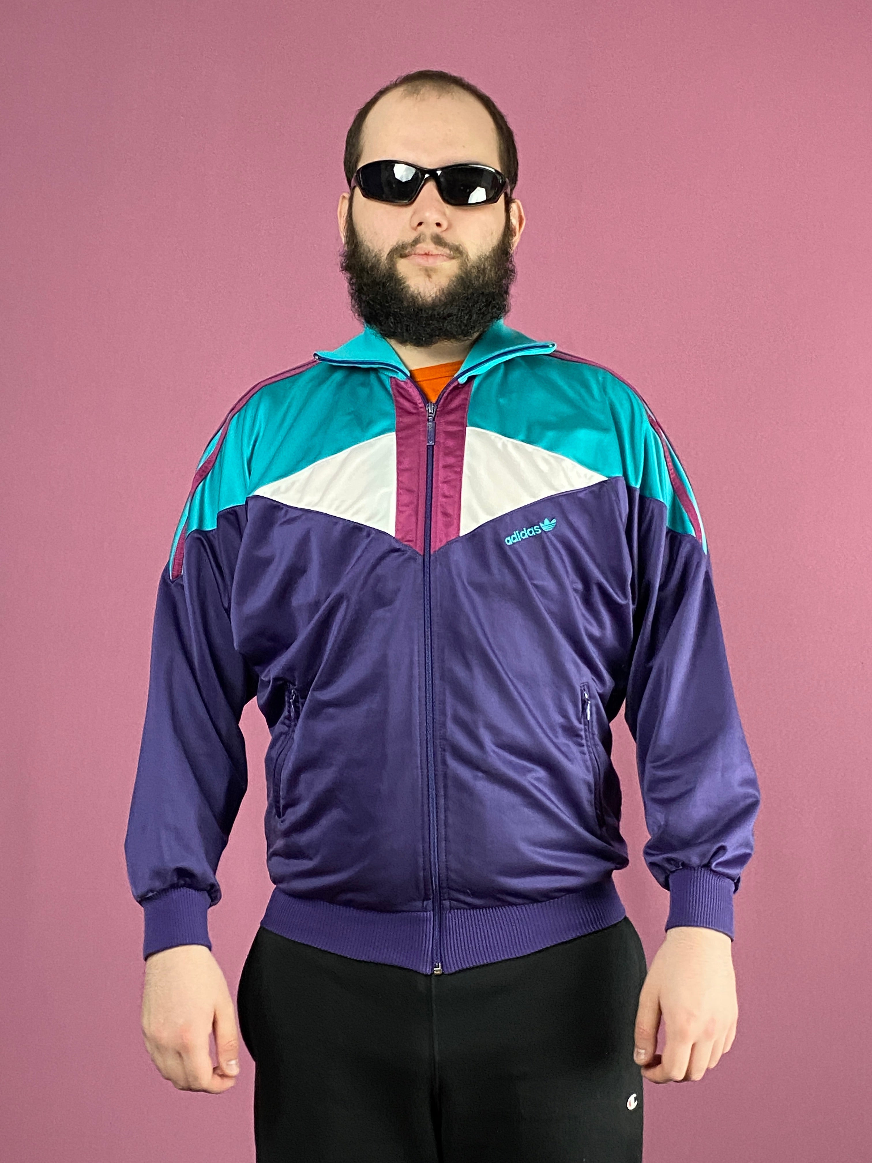 90s Adidas Vintage Men's Track Jacket - Large Purple Polyester