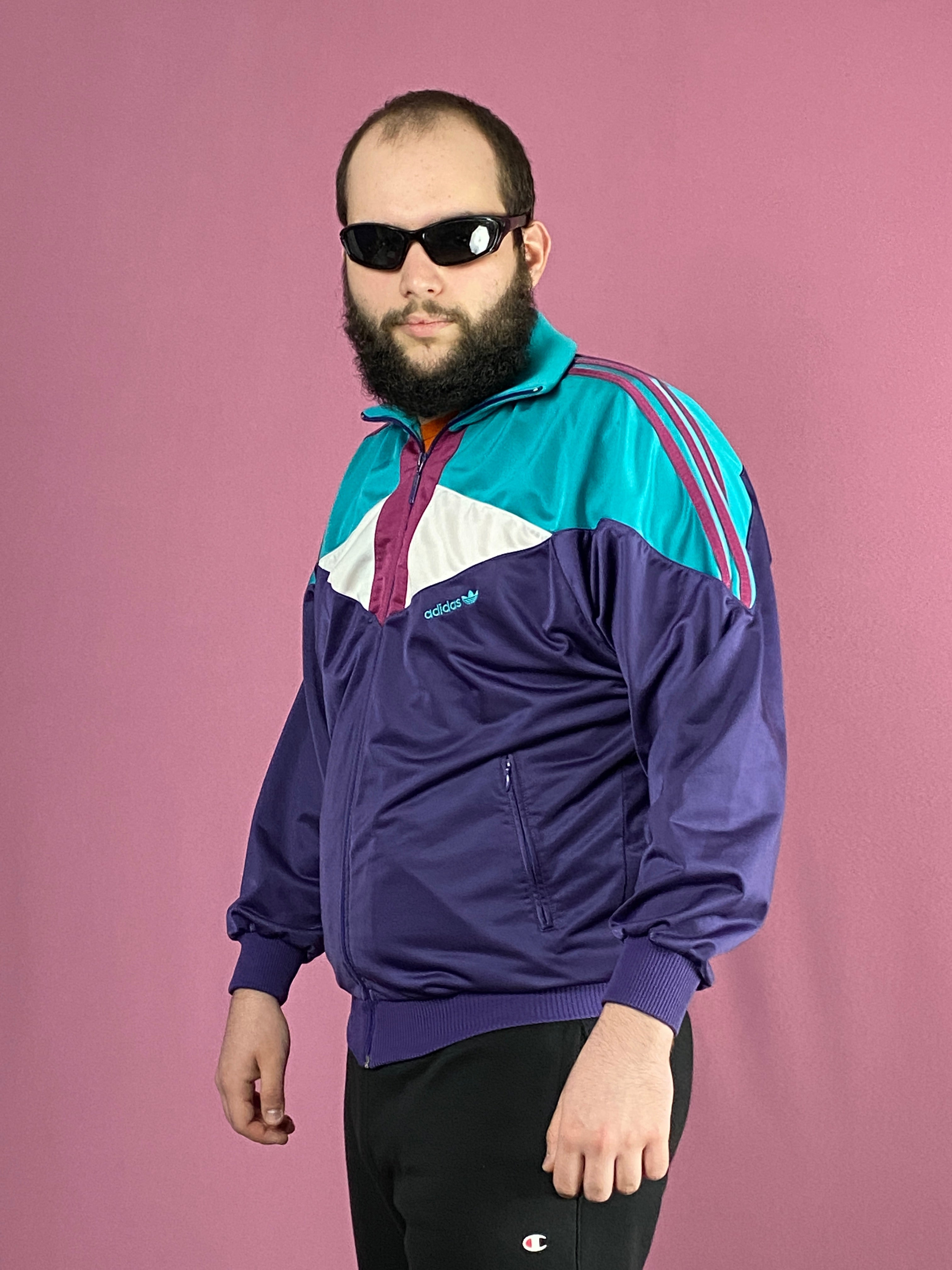 90s Adidas Vintage Men's Track Jacket - Large Purple Polyester