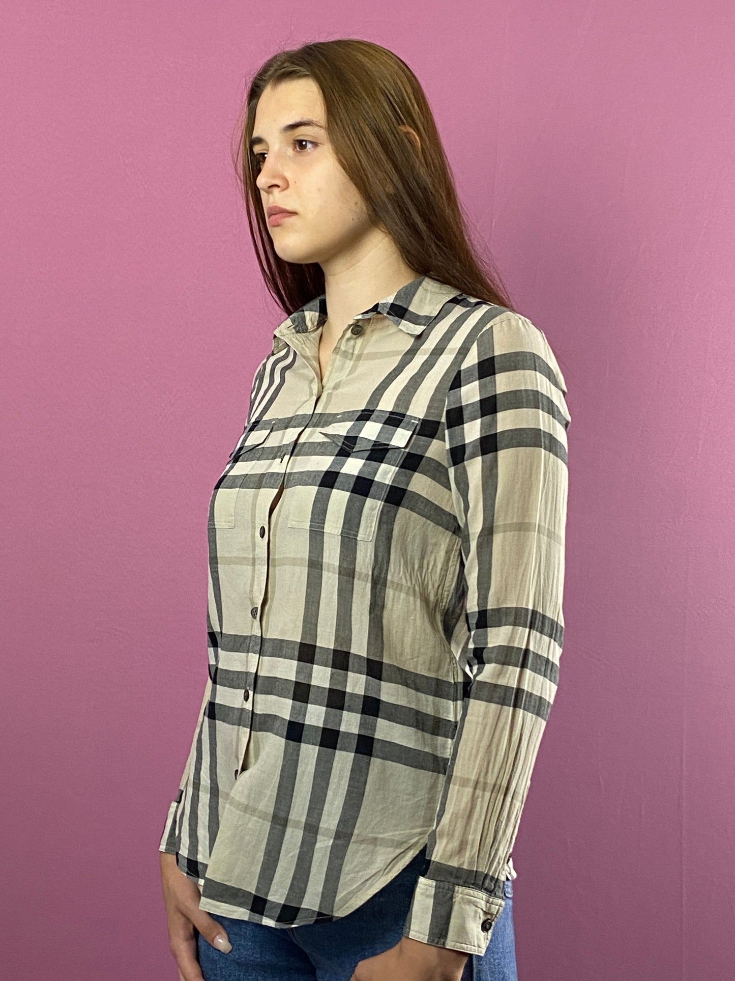 Burberry Nova Check Shirt Vintage Women's Plaid Shirt - S Beige Cotton