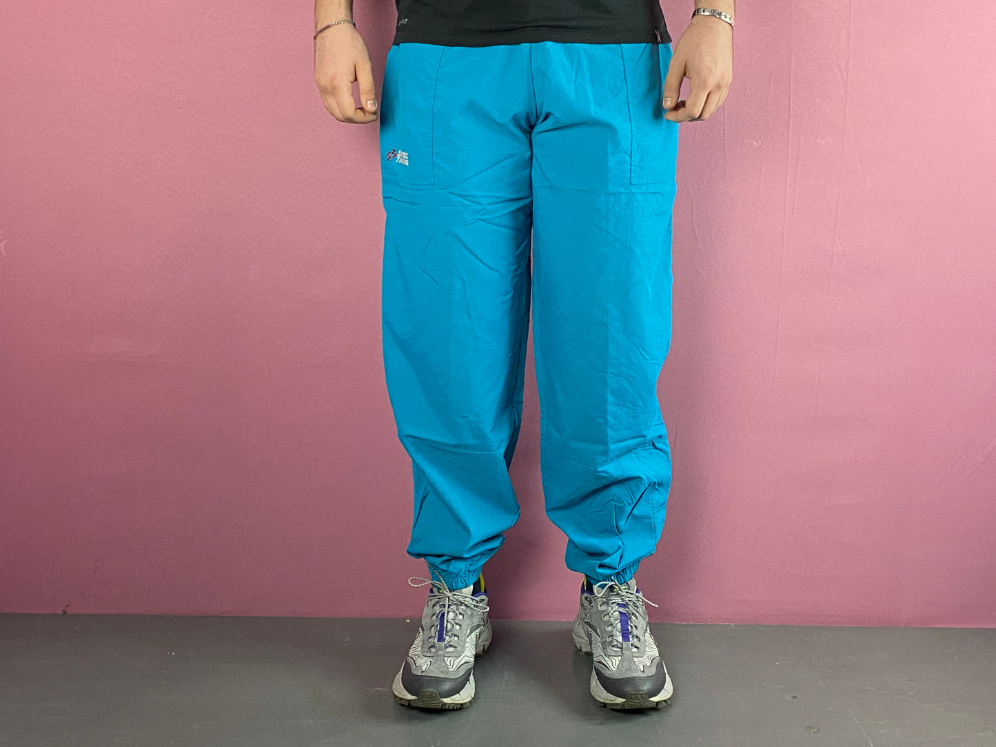 90s Swiss Timing Vintage Men's Track Pants- XXL Blue Nylon