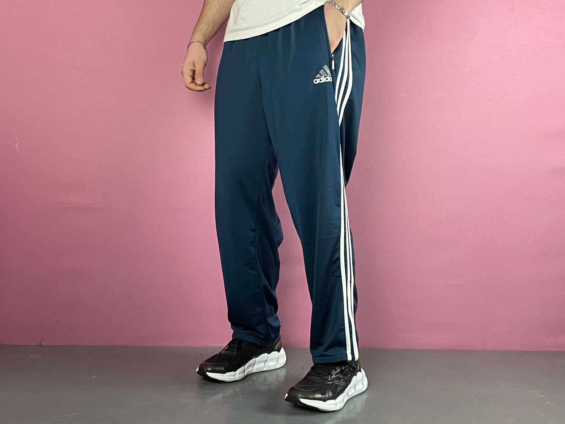 Adidas Vintage Men's Side Striped Track Pants - L Navu Blue Polyester