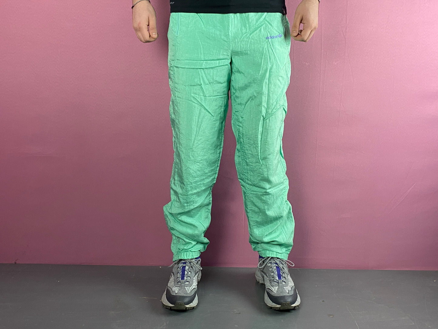 90s Adidas Vintage Men's Tracksuit Pants - L Mint Green Nylon