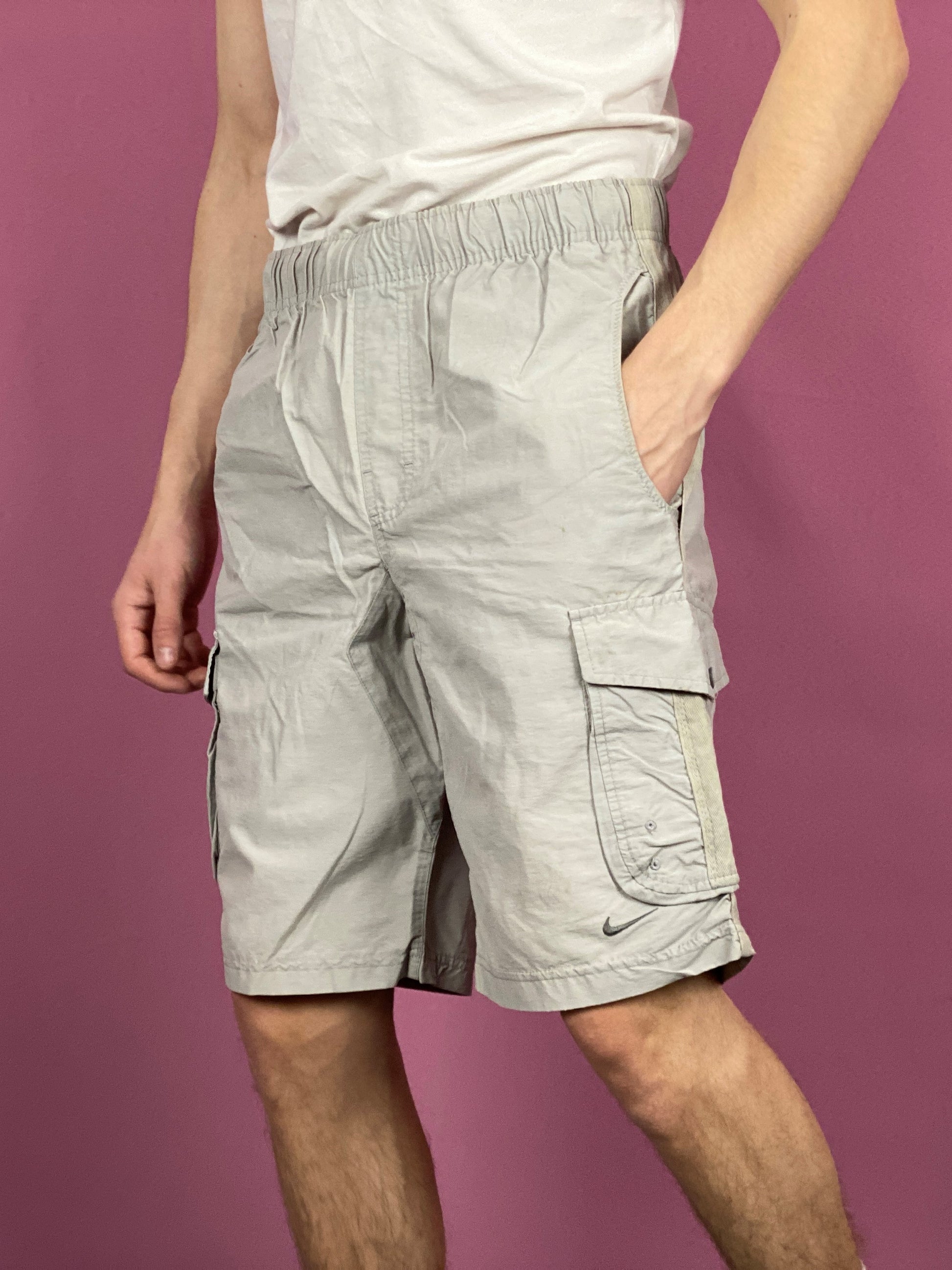 Nike Vintage Men's Cargo Shorts - Small Gray Cotton Blend