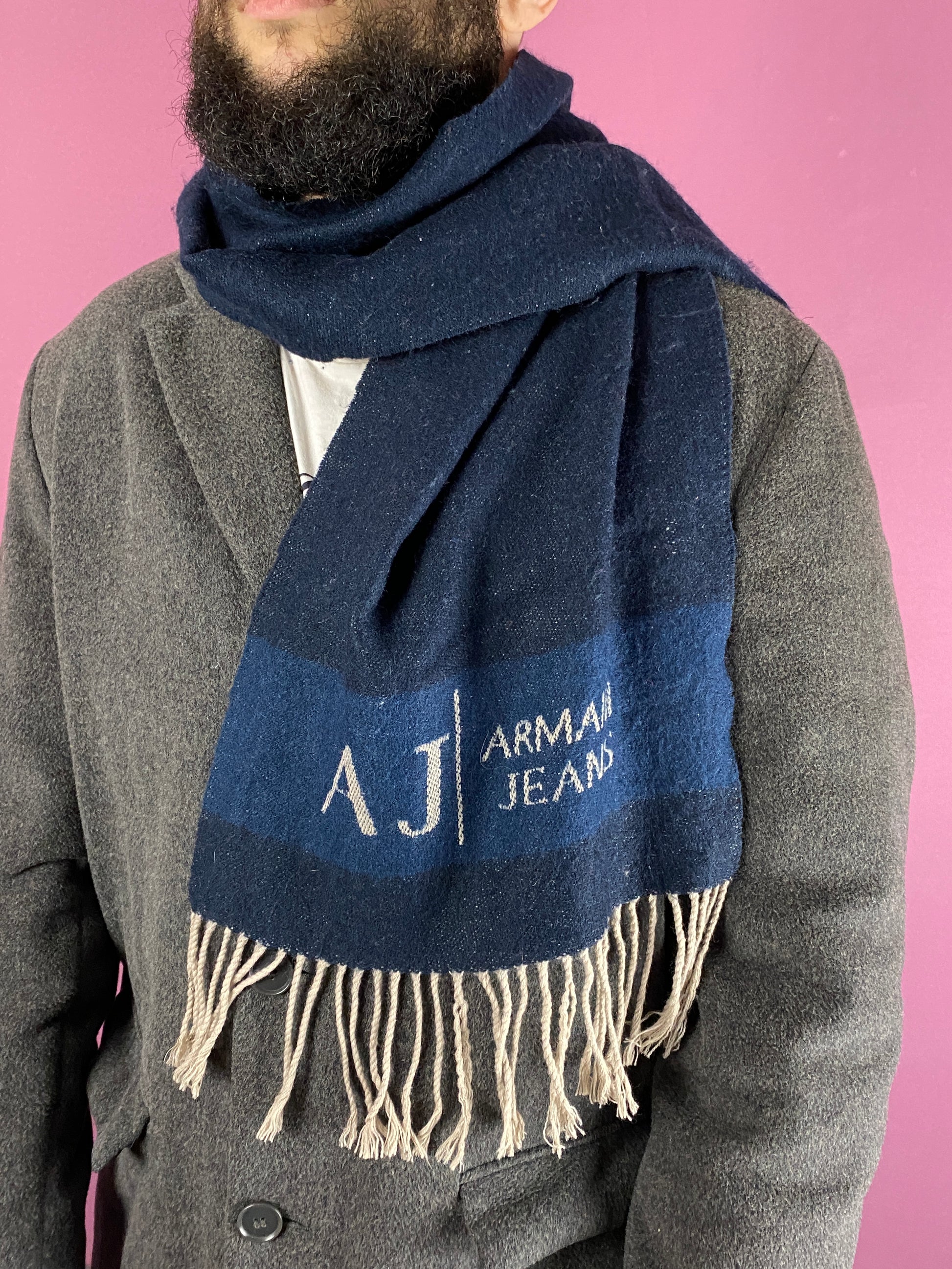 Armani Jeans Vintage Scarf - Navy Blue Acrylic