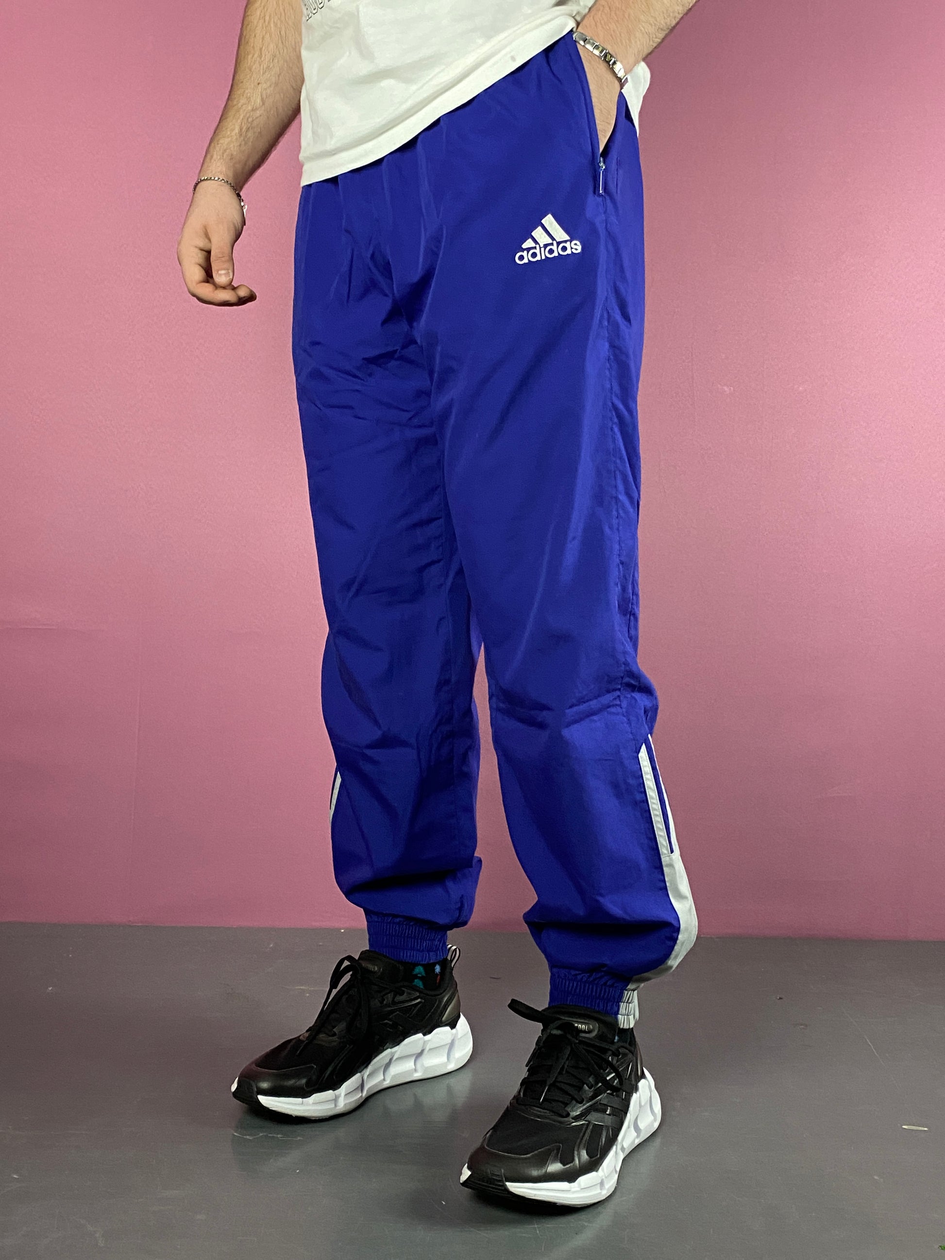 90s Adidas Vintage Men's Track Pants - M Blue Polyester Blend