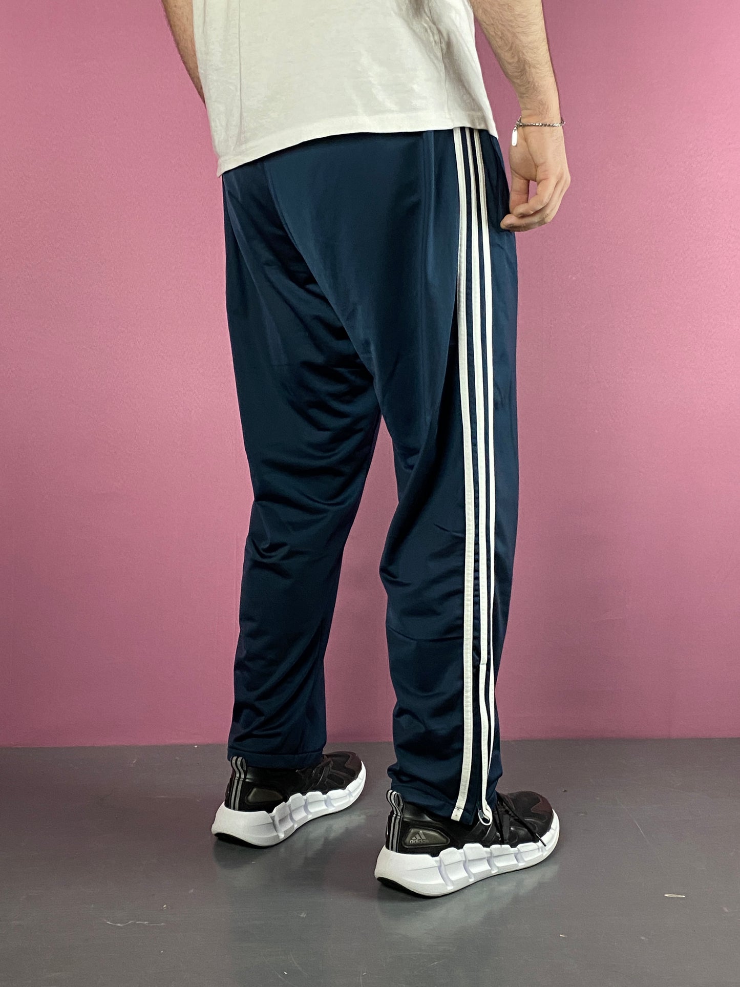 Adidas Vintage Men's Side Striped Track Pants - L Navu Blue Polyester