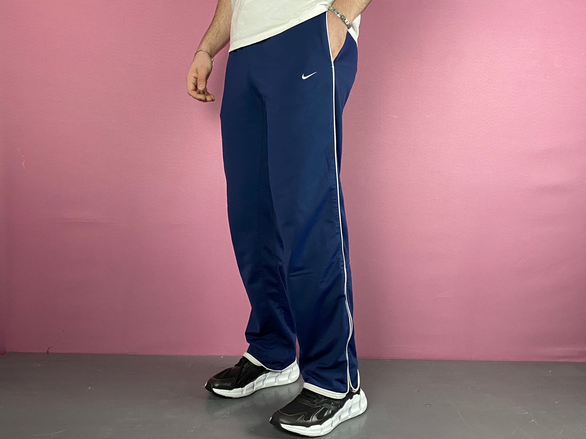 Y2K Nike Vintage Men's Retro Style Track Pants - L Navu Blue Polyester