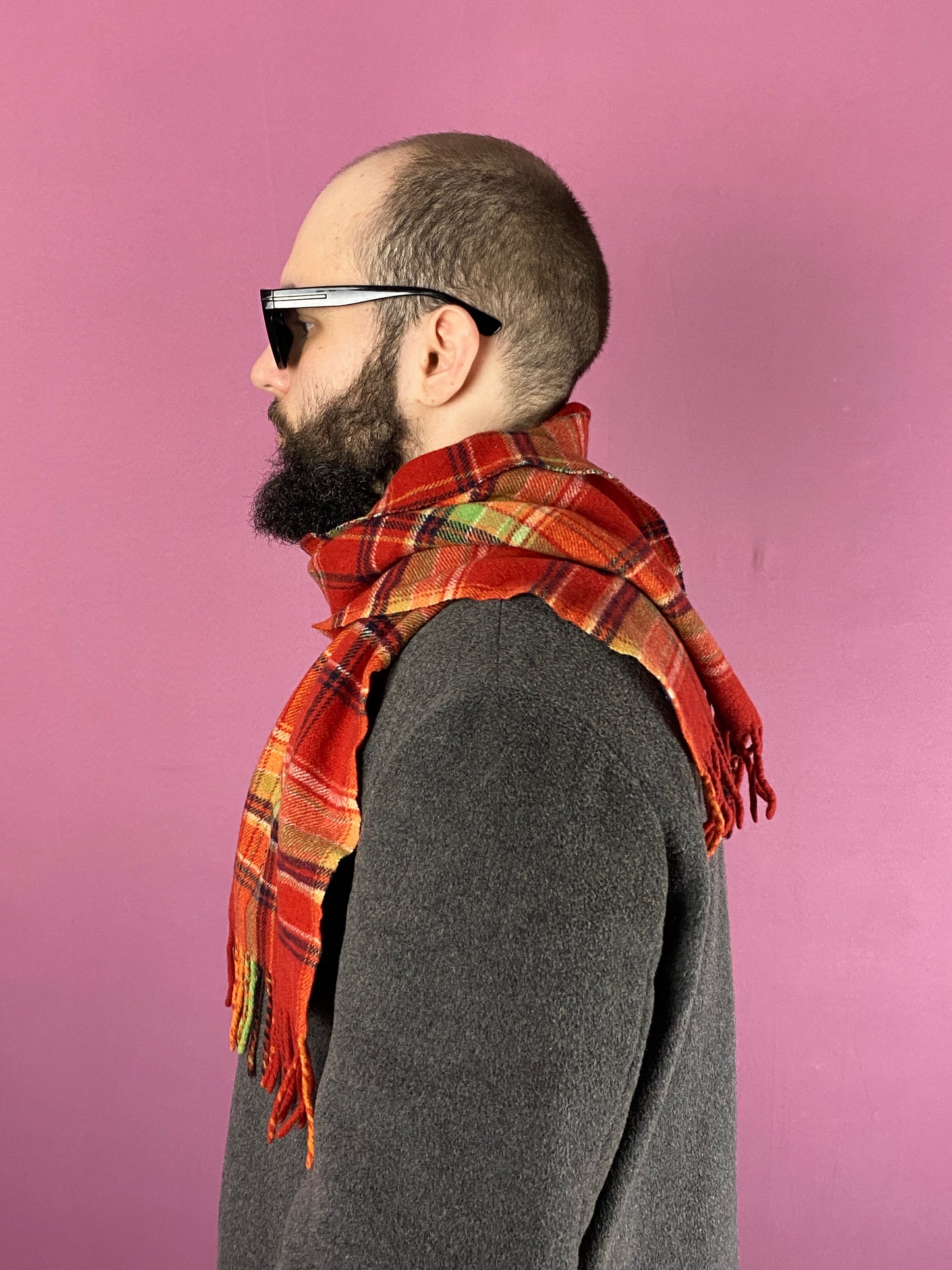 90s Polo Ralph Lauren Vintage Plaid Scarf - Red Wool