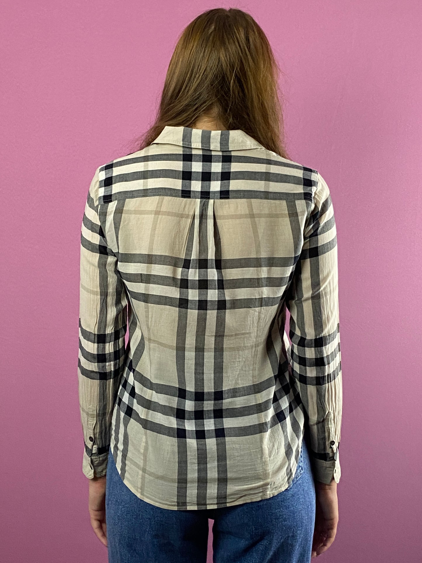 Burberry Nova Check Shirt Vintage Women's Plaid Shirt - S Beige Cotton