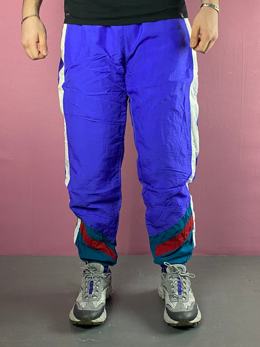 90s Vintage Men's Size Tape Track Pants - XL Blue Nylon