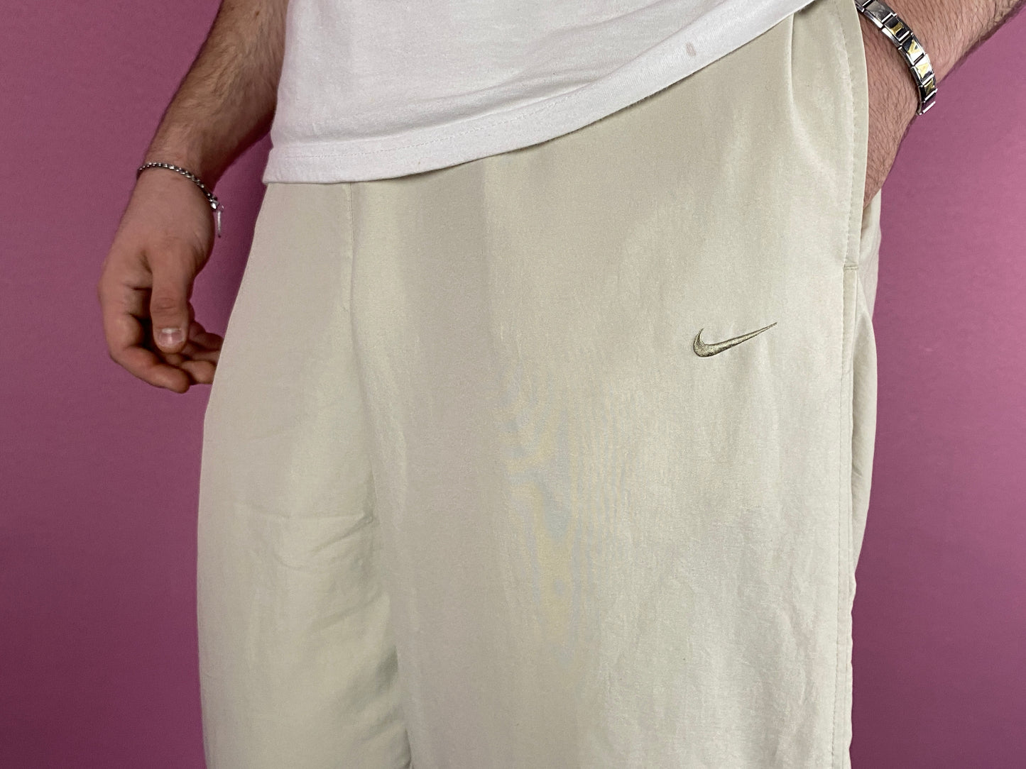 Y2K Nike Vintage Men's Straight Track Pants - M Cream Polyester