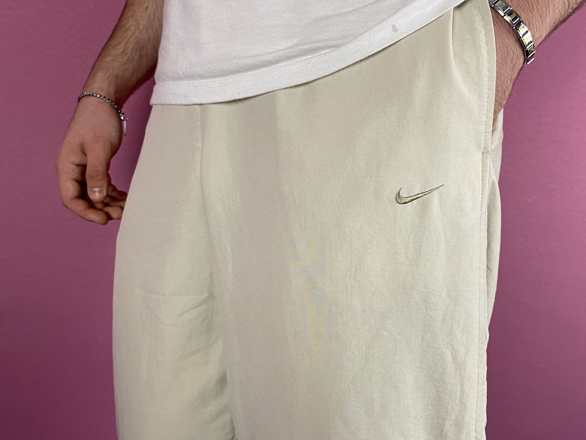 Y2K Nike Vintage Men's Straight Track Pants - M Cream Polyester