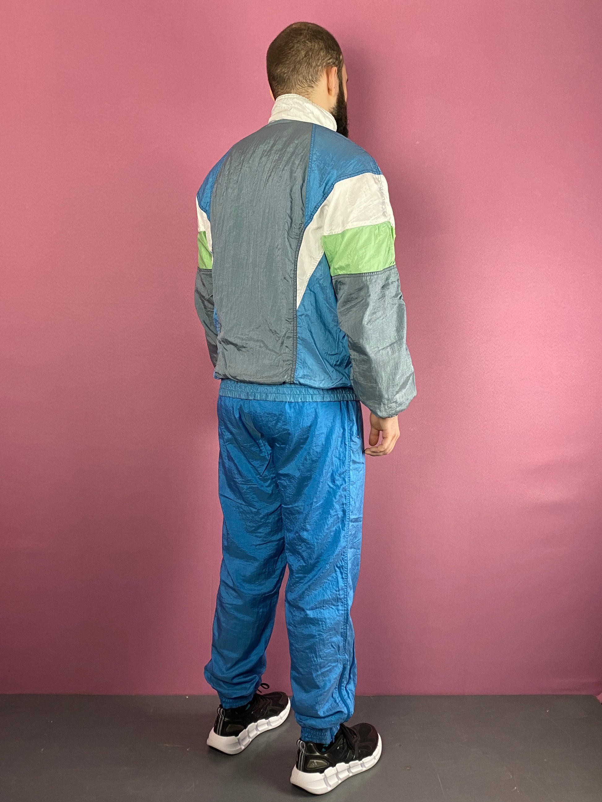 80s Puma Vintage Men's Tracksuit Set - M Blue & Multicolor Nylon - Windbreaker Jacket & Sport Pants