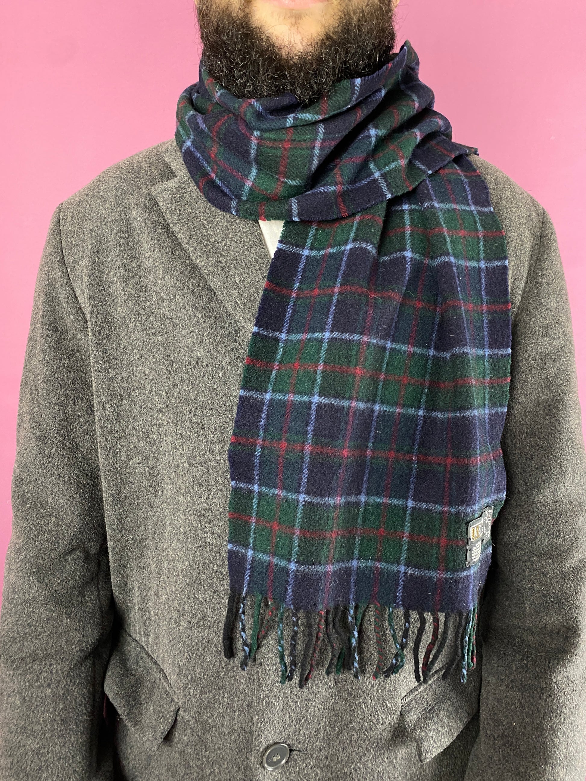 Daks London Vintage Scarf - Green & Navy Wool