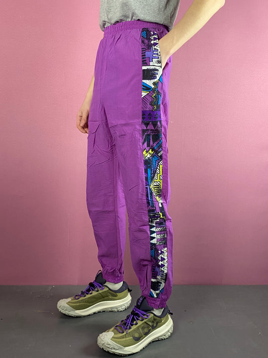 90s Vintage Men's Side Tape Track Pants - M Purple Nylon