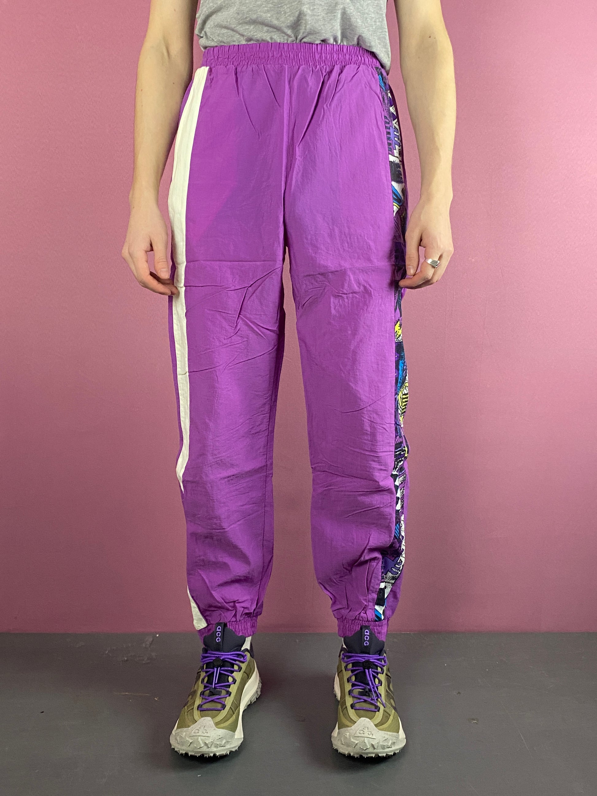 90s Vintage Men's Side Tape Track Pants - M Purple Nylon