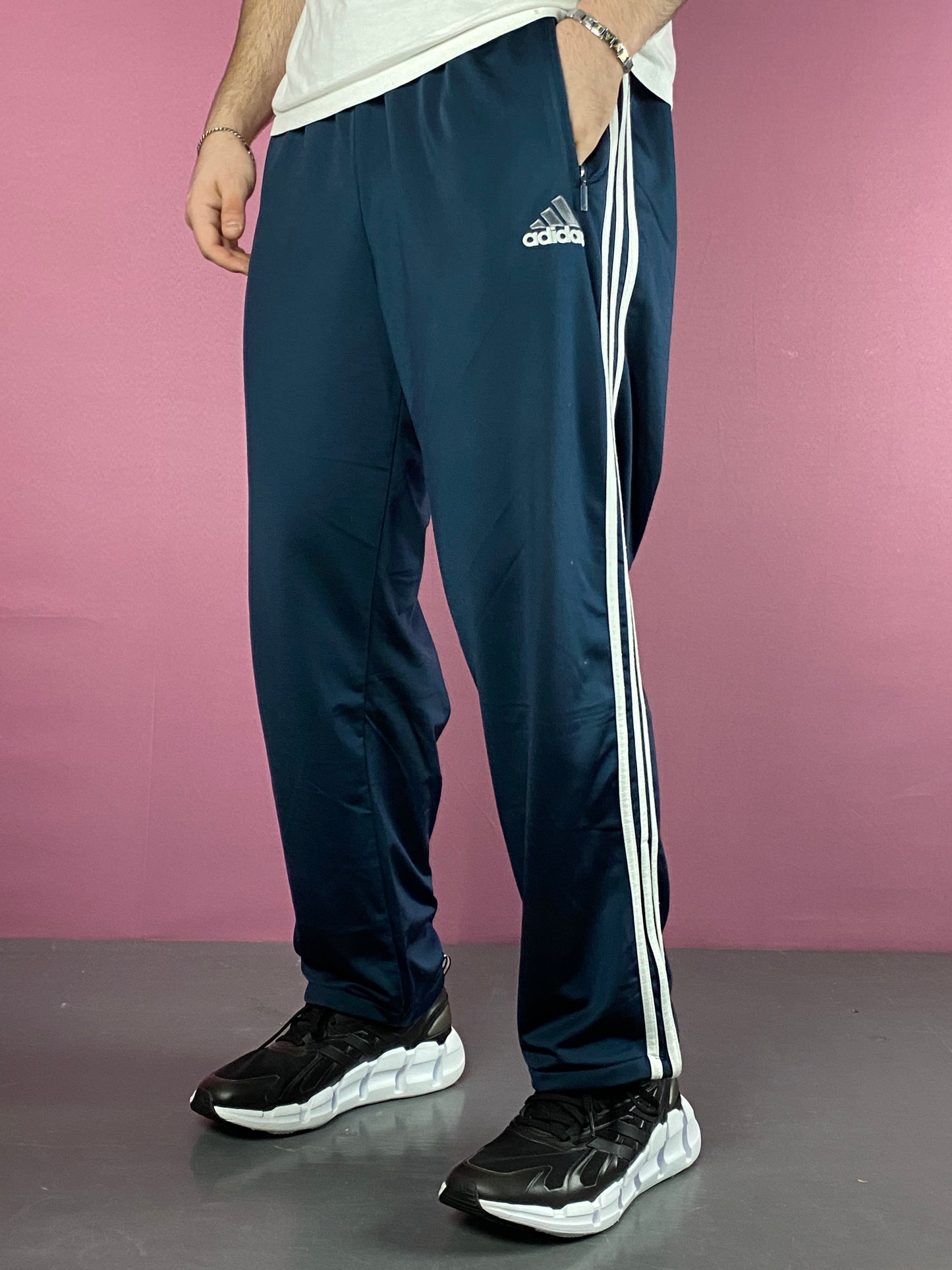 Adidas Vintage Men's Side Striped Track Pants - L Navu Blue Polyester