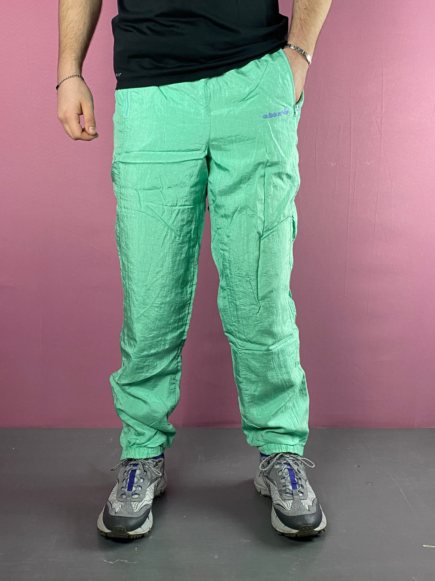 90s Adidas Vintage Men's Tracksuit Pants - L Mint Green Nylon