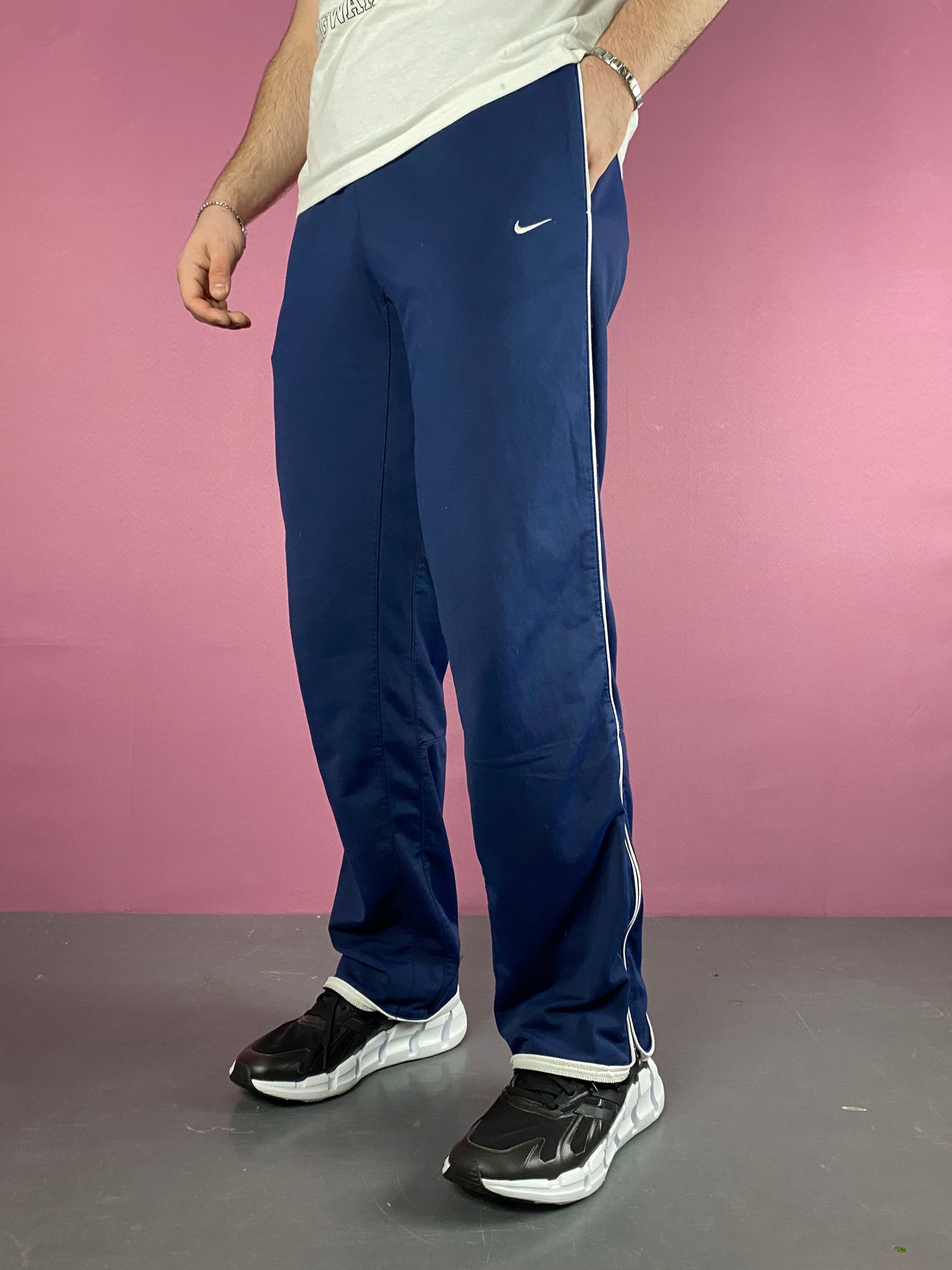 Y2K Nike Vintage Men's Retro Style Track Pants - L Navu Blue Polyester