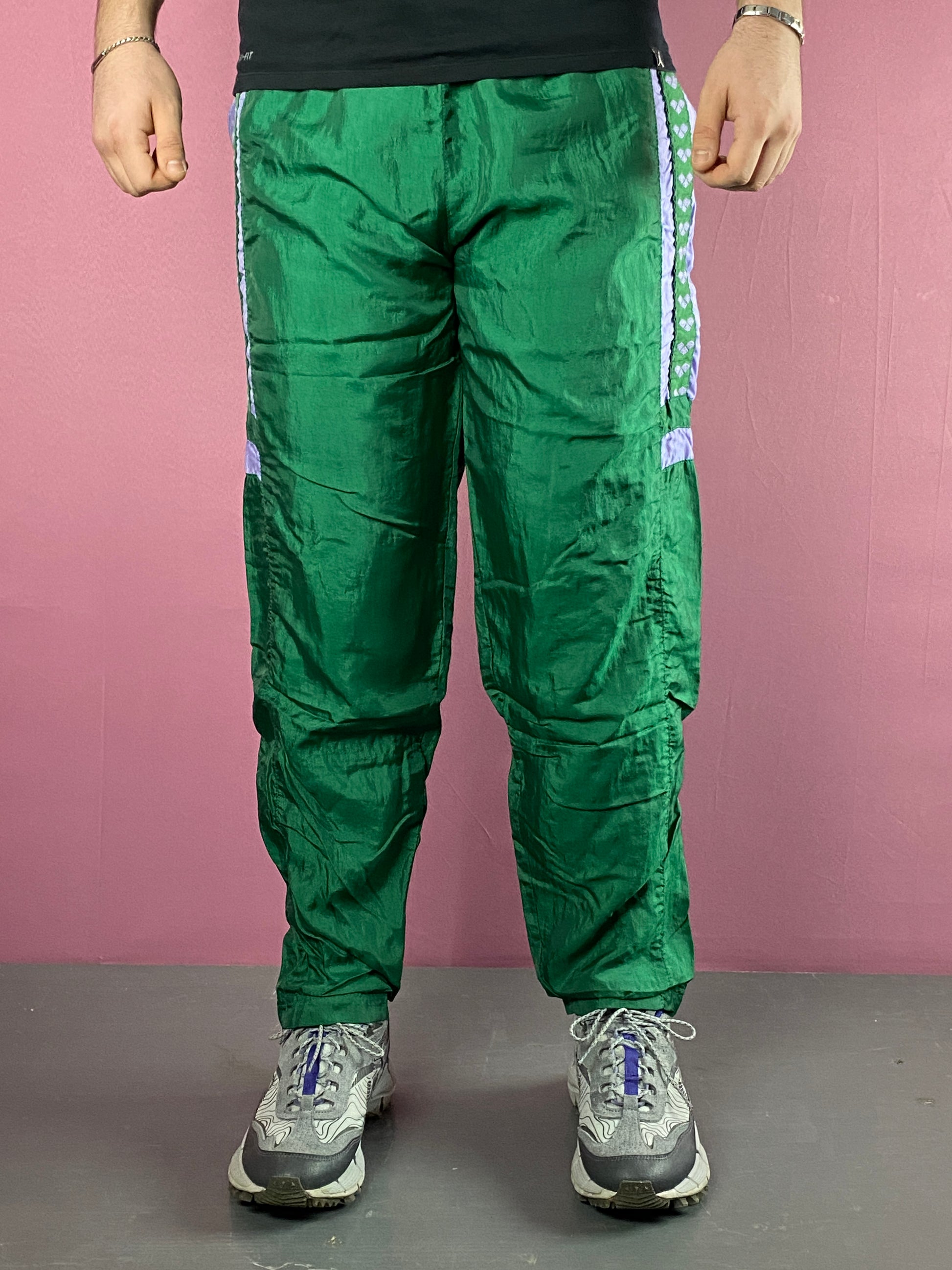 90s Arena Vintage Men's Side Tape Track Pants - L Green Nylon