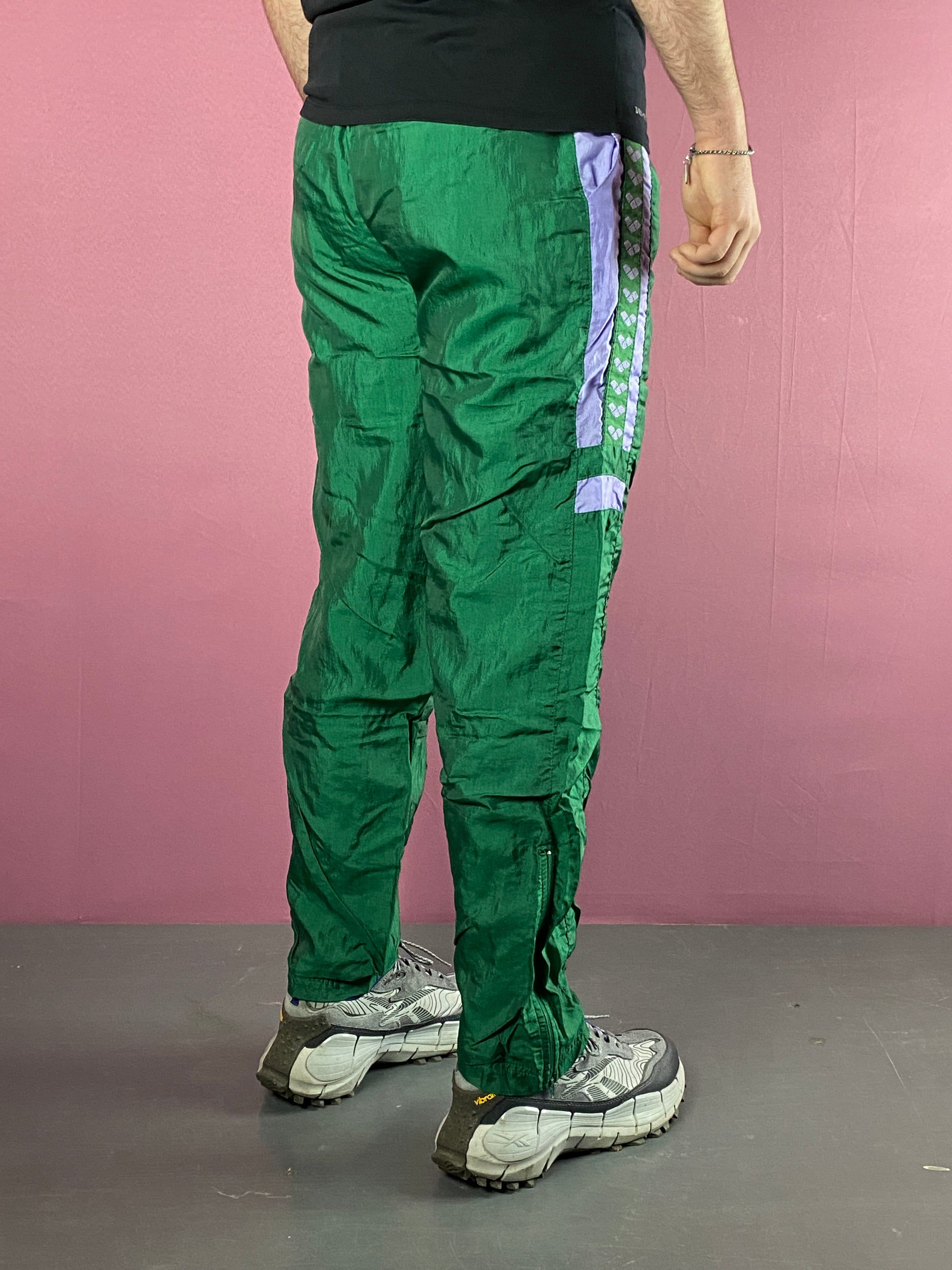 90s Arena Vintage Men's Side Tape Track Pants - L Green Nylon