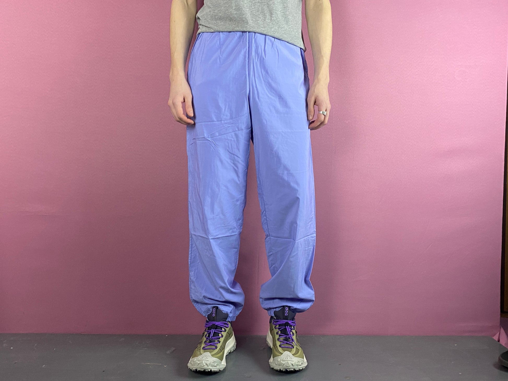 Vintage Men's Track Pants - M Blue Nylon