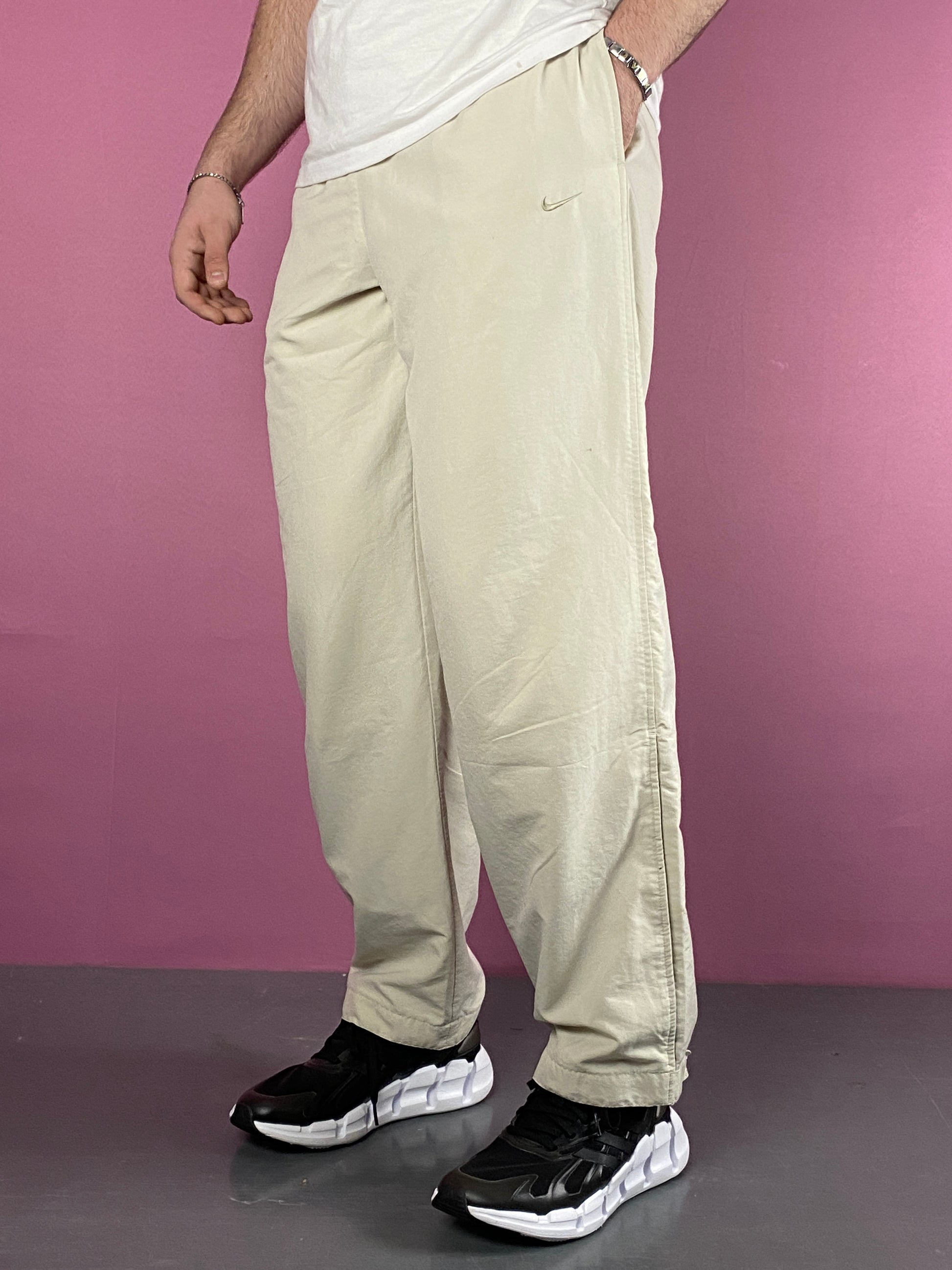 Y2K Nike Vintage Men's Straight Track Pants - M Cream Polyester