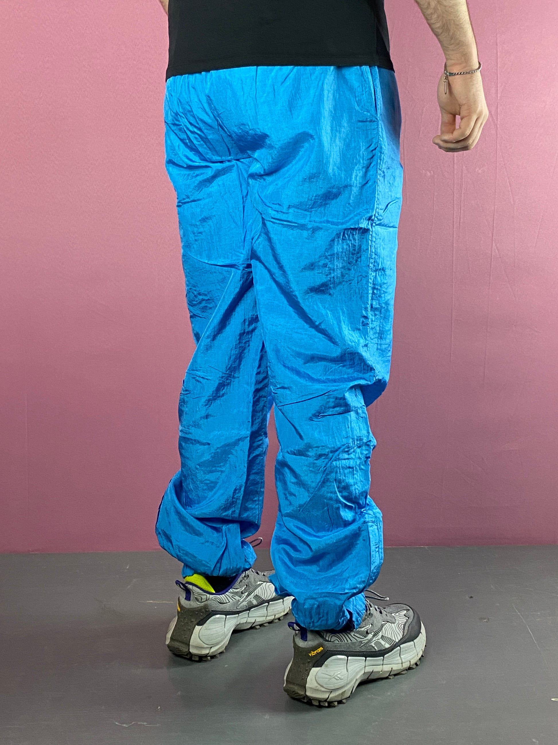 90s Vintage Men's Track Pants - XL Blue Nylon