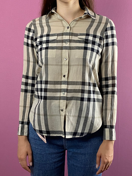 Burberry Nova Check Shirt Vintage Women's Plaid Shirt - S Beige Cotton