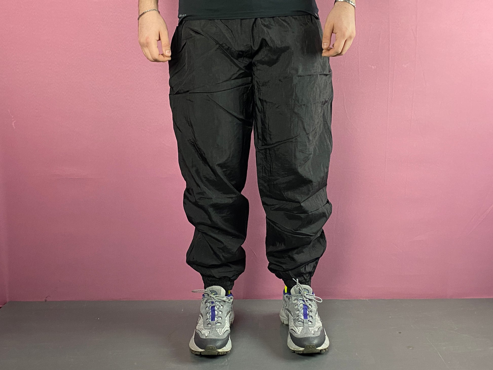 90s Etirel Vintage Men's Track Pants - XL Black Nylon