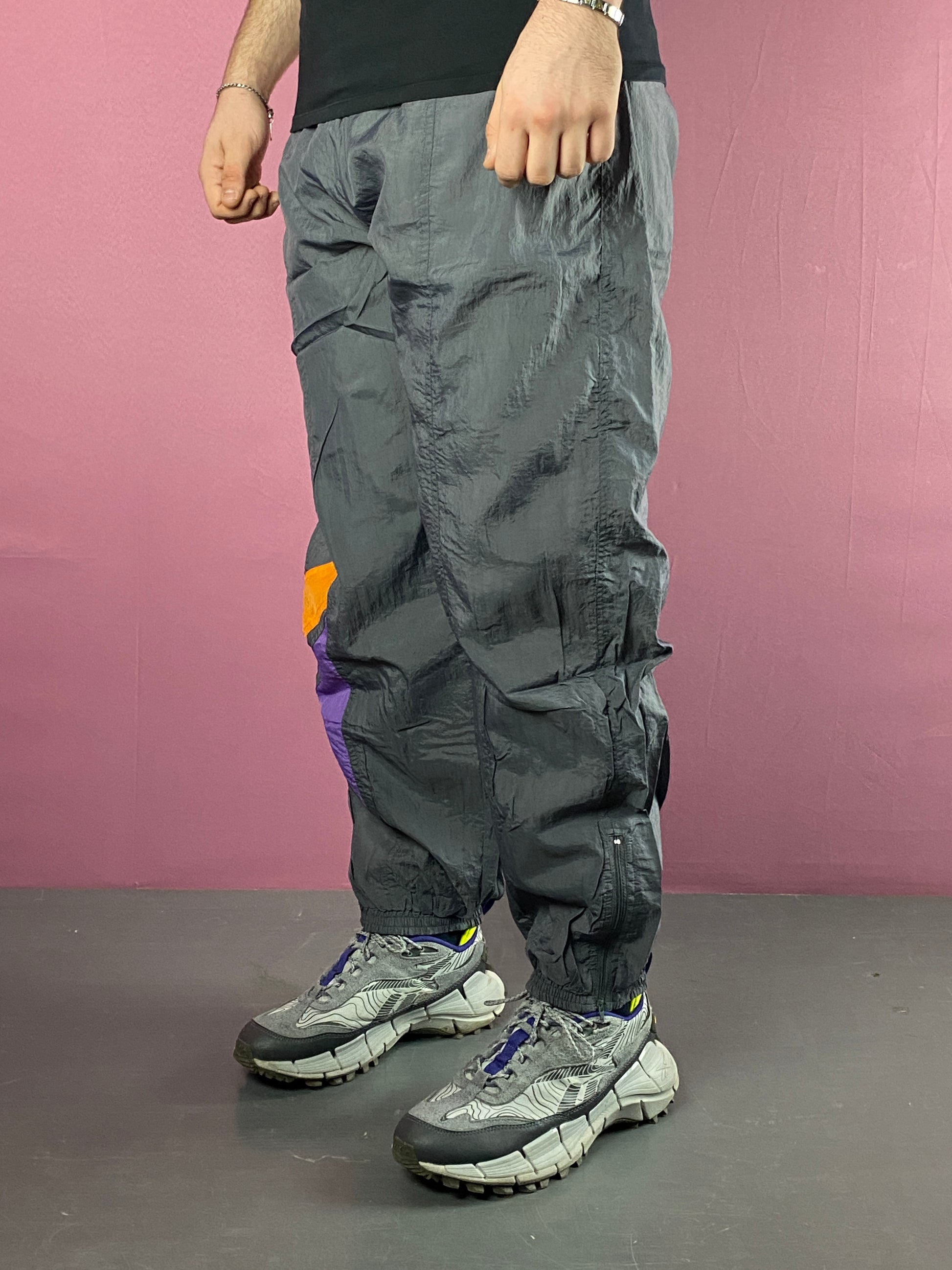 90s Vintage Men's Buggy Track Pants - XXL Gray Nylon