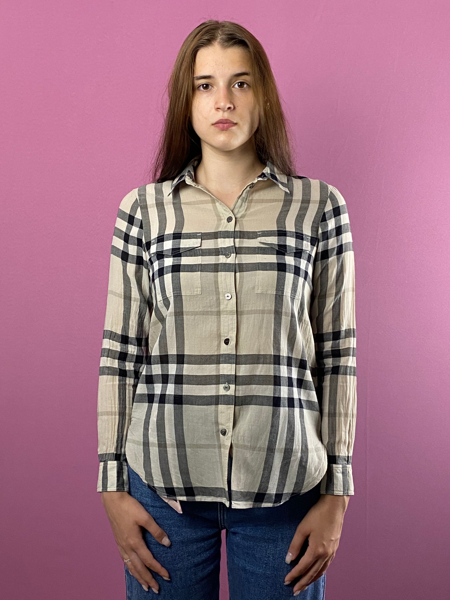 Burberry Nova Check Shirt Vintage Women's Plaid Shirt - S Beige Cotton