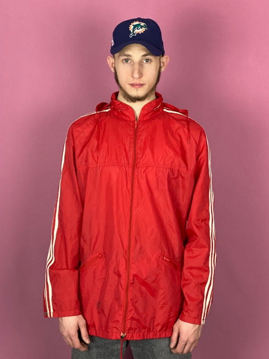 80s Adidas Vintage Men's Raincoat - L Red Nylon