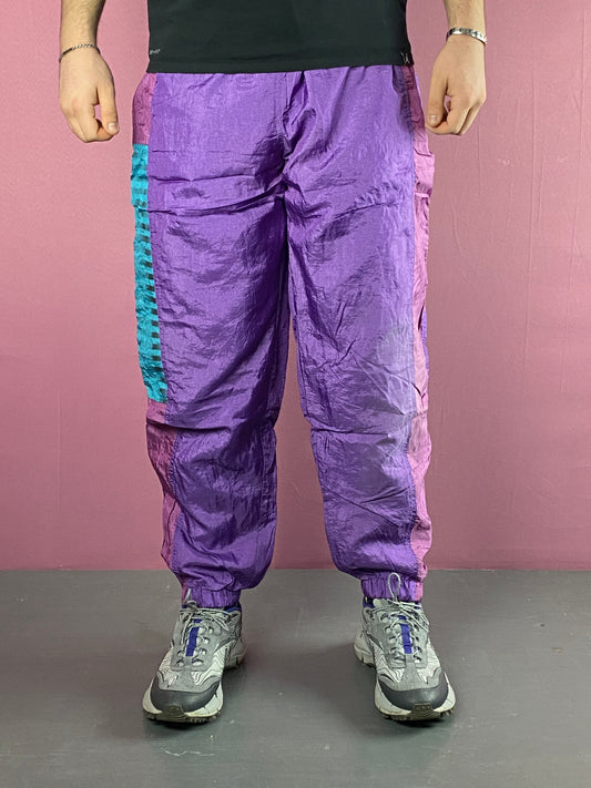 90s Vintage Men's Track Pants - XL Purple & Multicolor Nylon