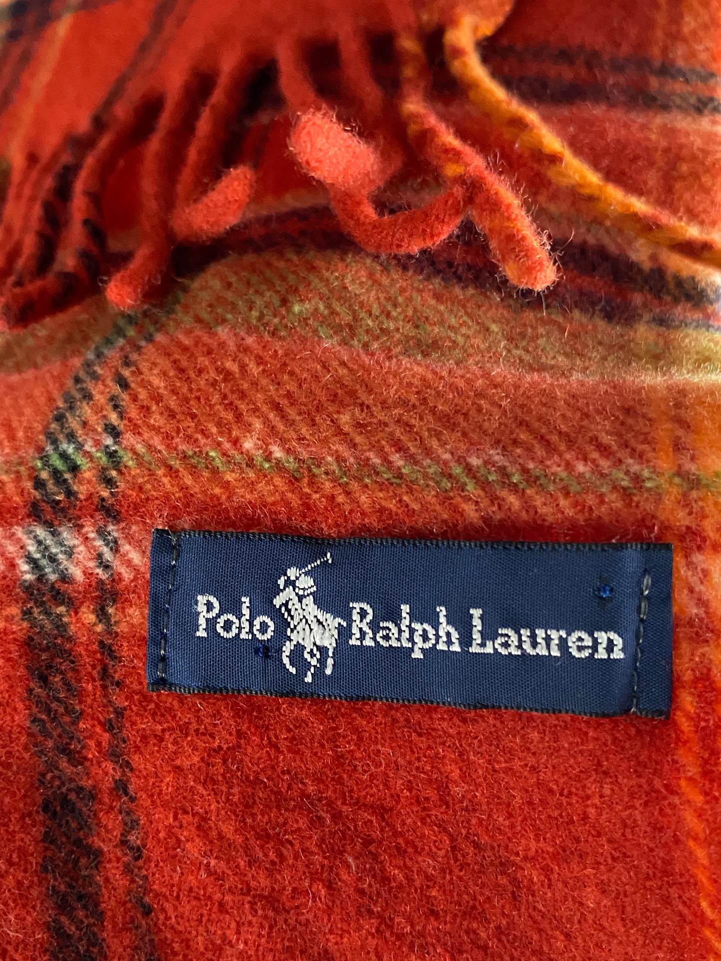 90s Polo Ralph Lauren Vintage Plaid Scarf - Red Wool