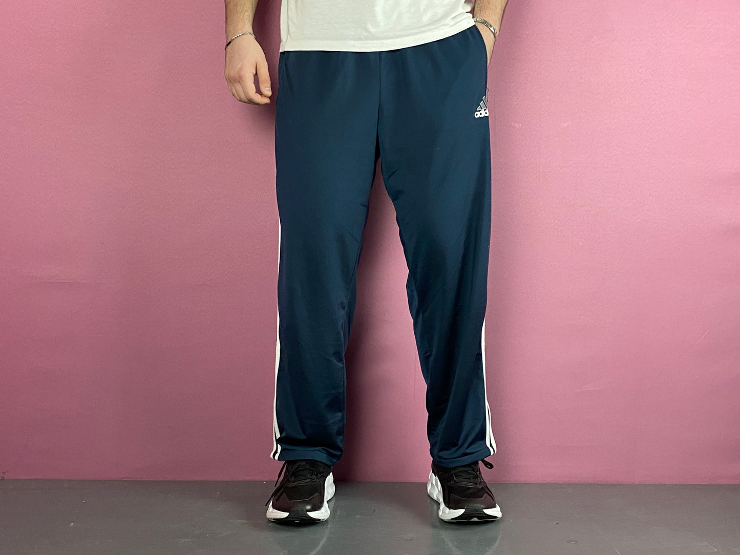 Adidas Vintage Men's Side Striped Track Pants - L Navu Blue Polyester