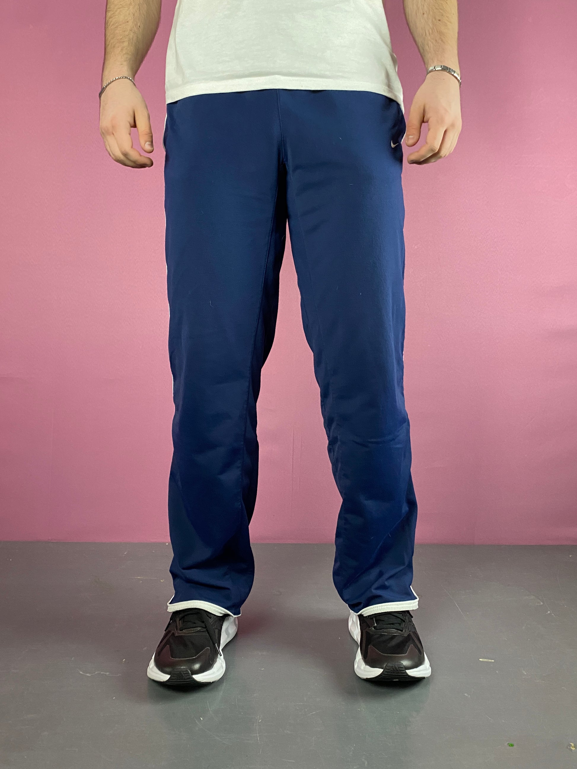 Y2K Nike Vintage Men's Retro Style Track Pants - L Navu Blue Polyester