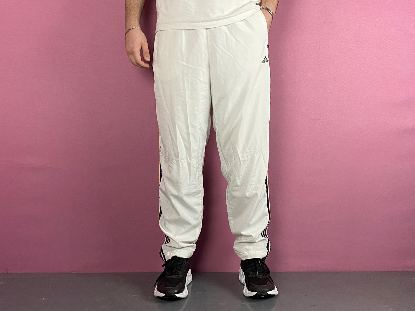 Adidas Vintage Men's Track Pants - L White Polyester