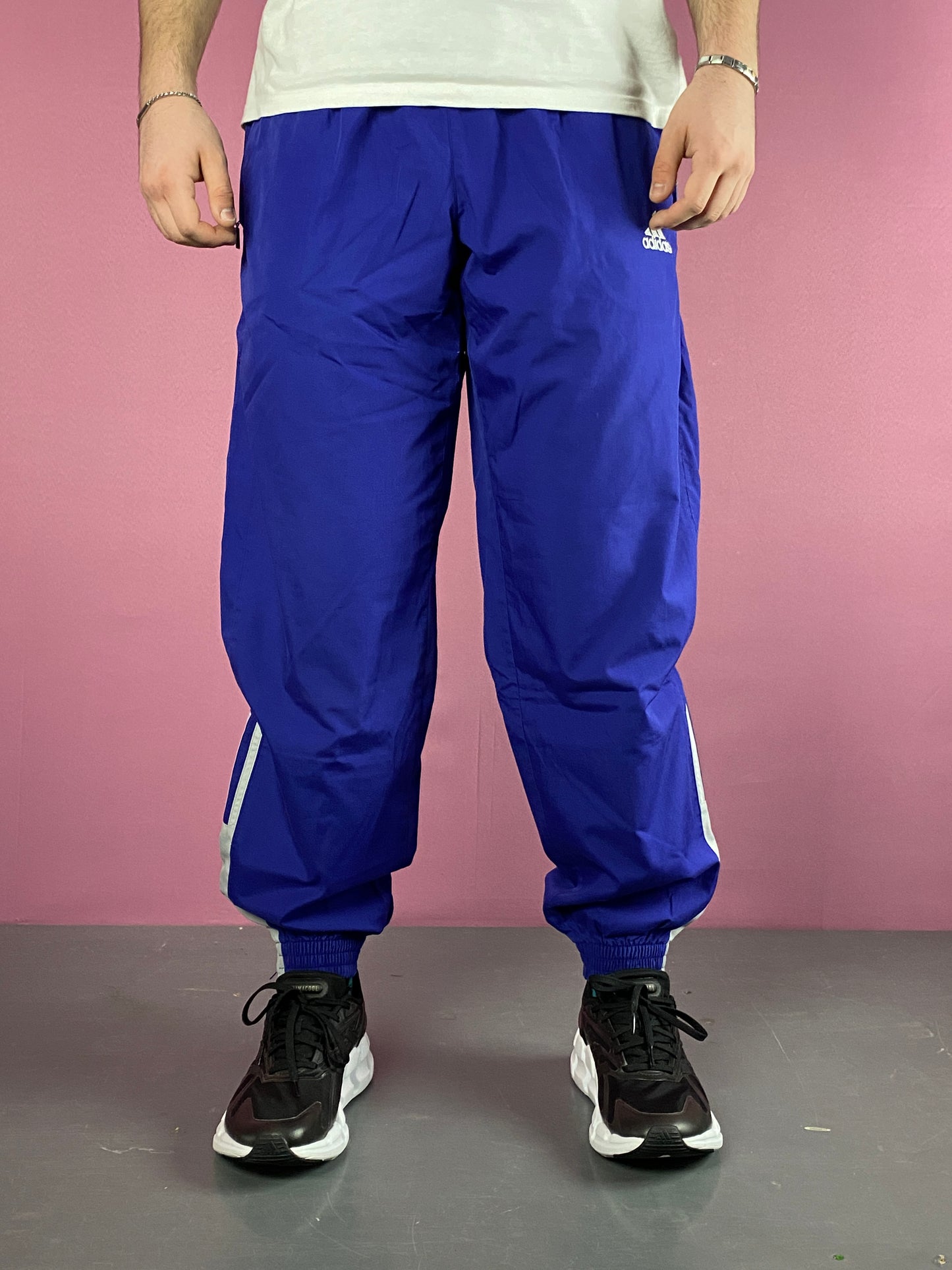 90s Adidas Vintage Men's Track Pants - M Blue Polyester Blend