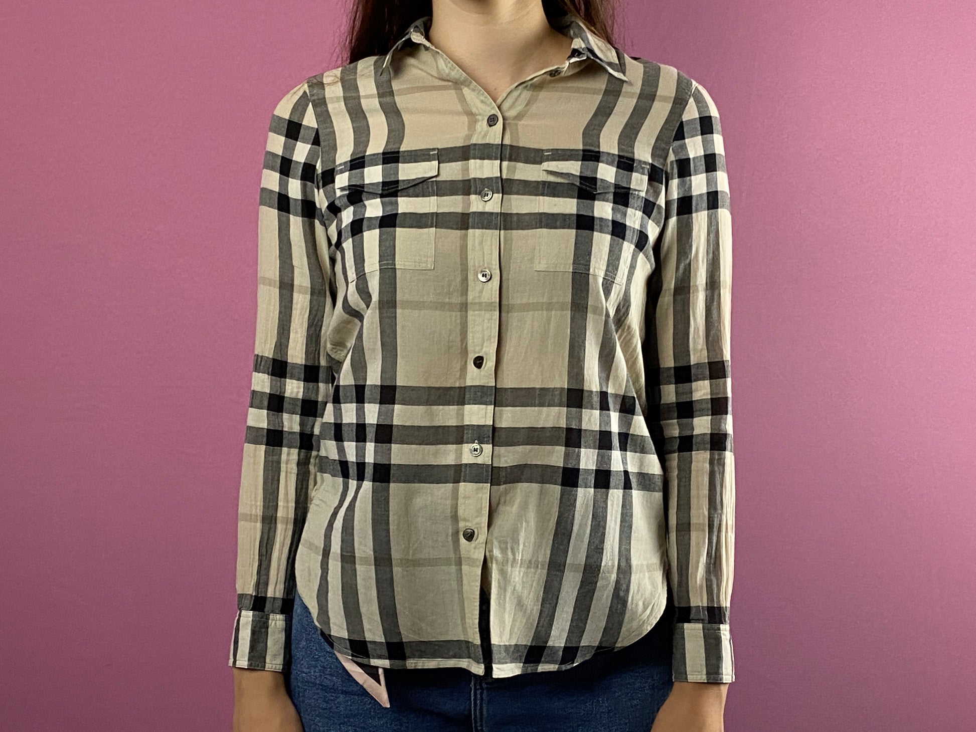 Burberry Nova Check Shirt Vintage Women's Plaid Shirt - S Beige Cotton