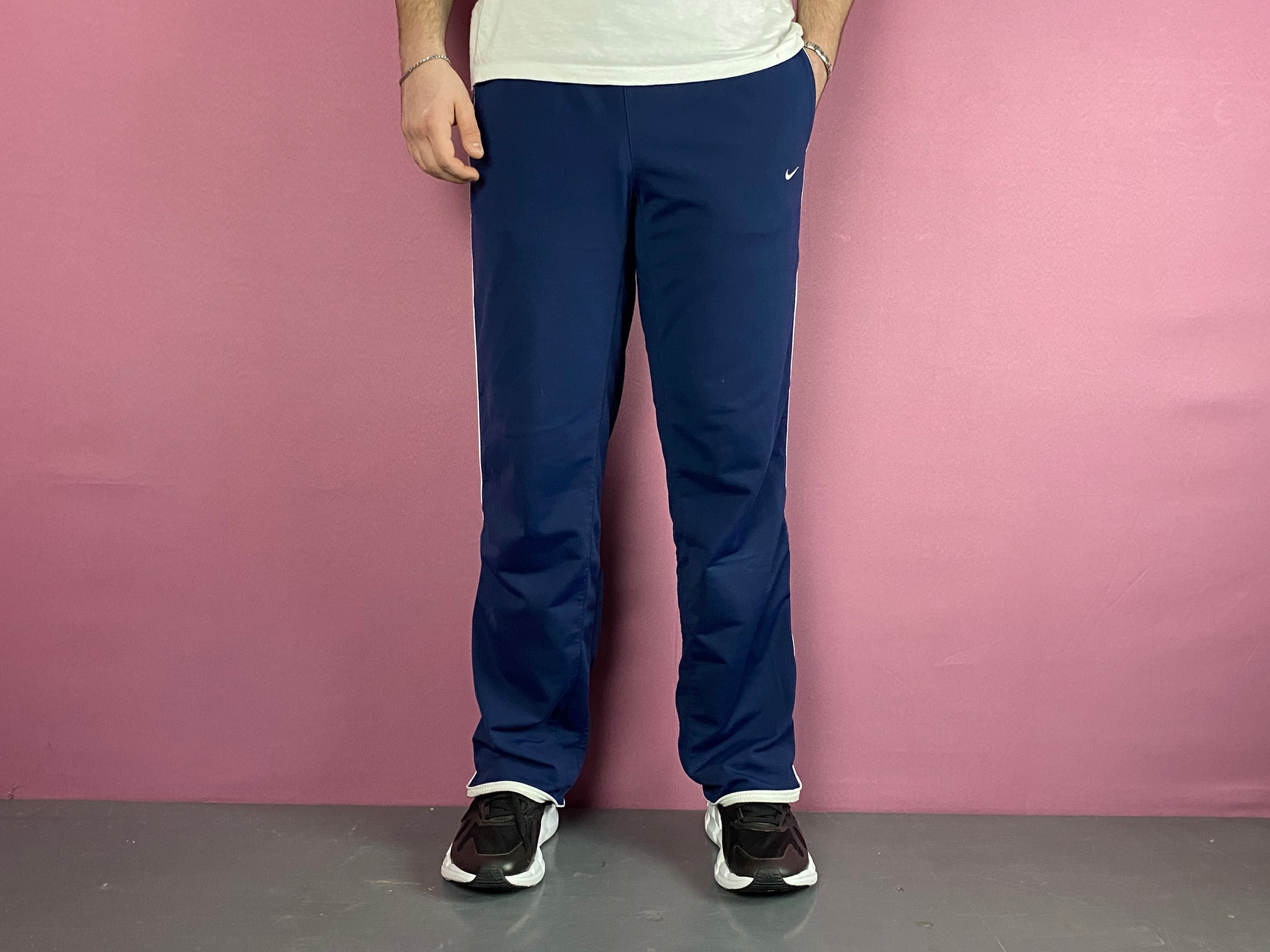 Y2K Nike Vintage Men's Retro Style Track Pants - L Navu Blue Polyester