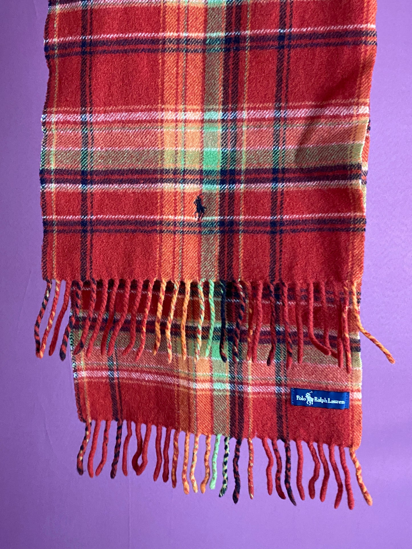 90s Polo Ralph Lauren Vintage Plaid Scarf - Red Wool