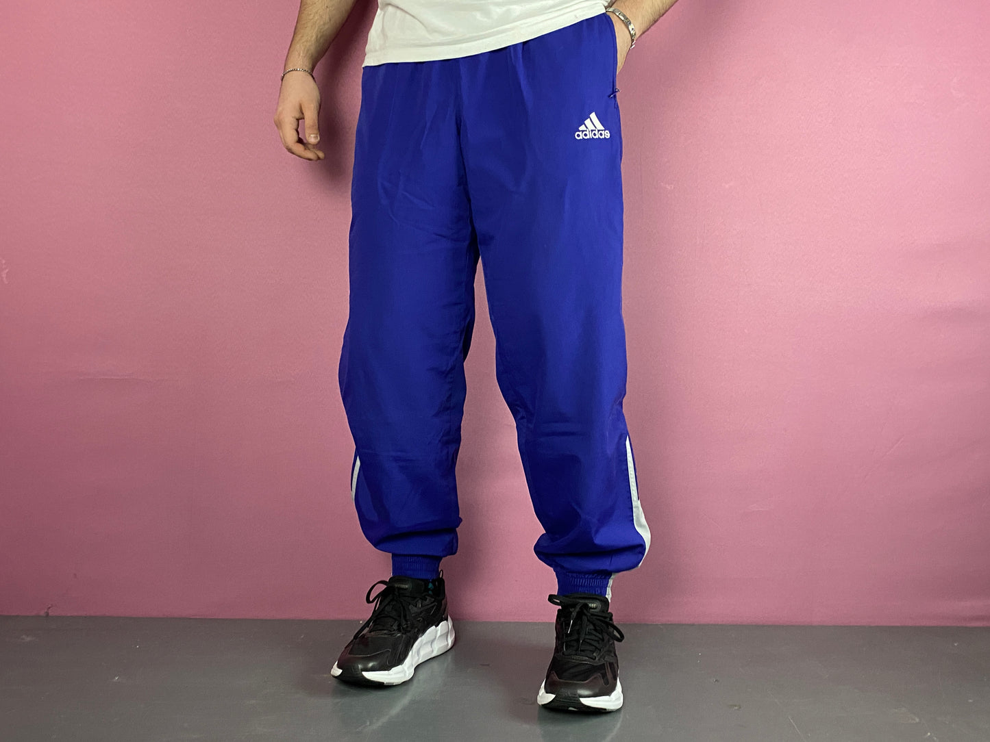 90s Adidas Vintage Men's Track Pants - M Blue Polyester Blend