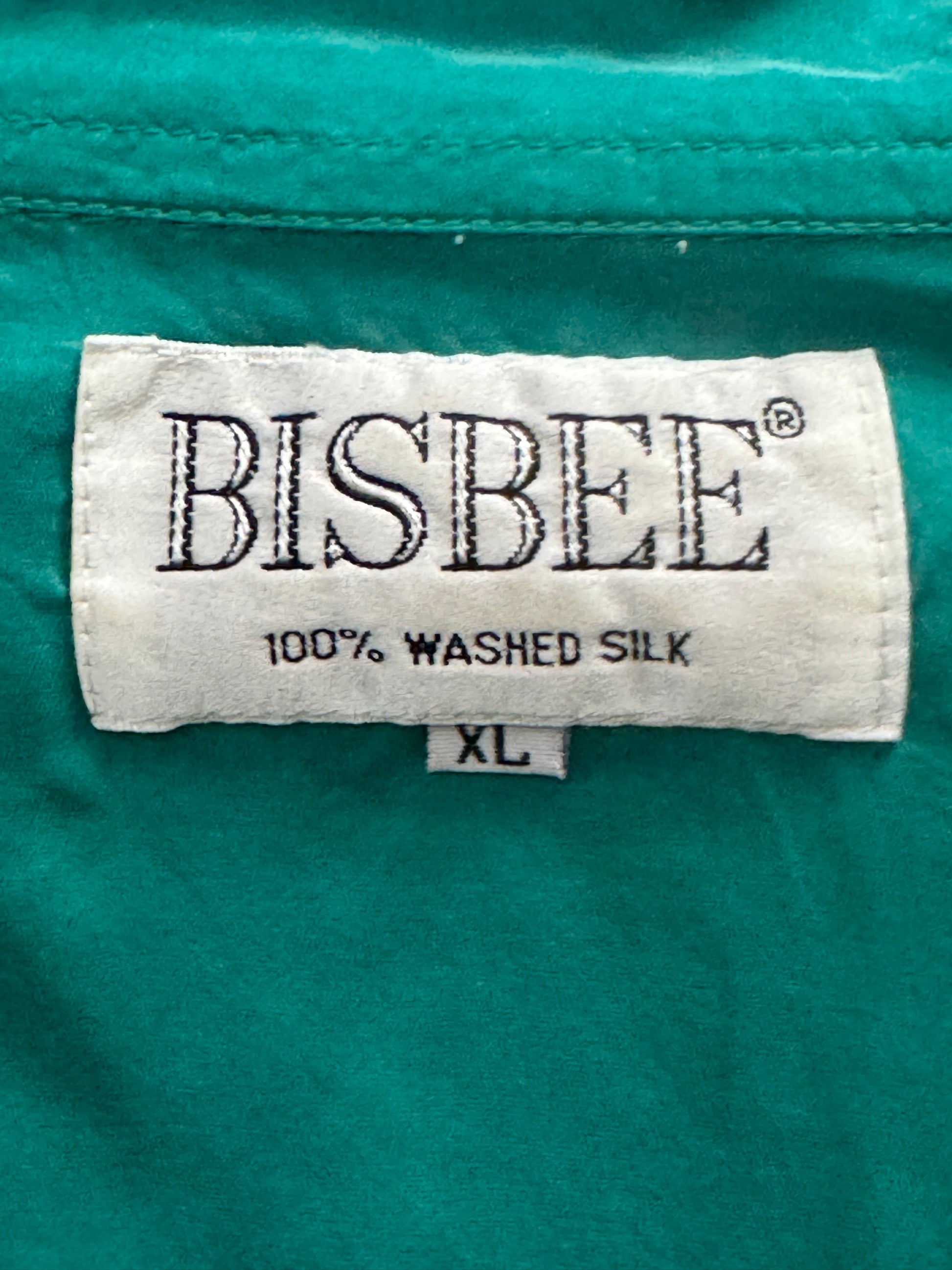 80s Bisbee Vintage Men's Short Sleeve Shirt - L Green Silk