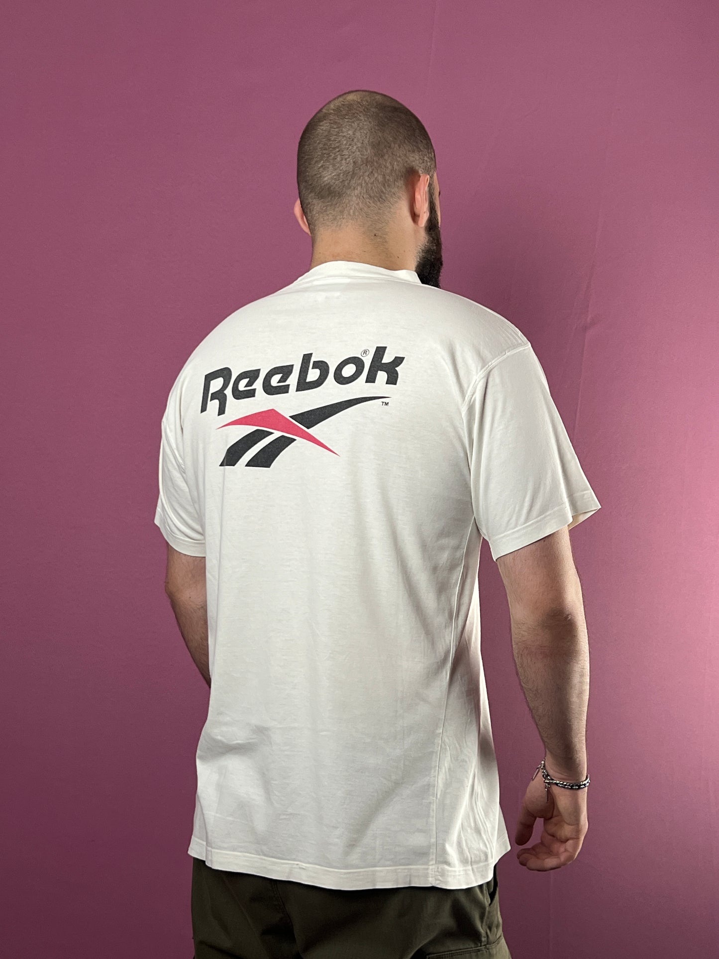 90s Reebok Big Logo Vintage Men's T-Shirt - L White Cotton