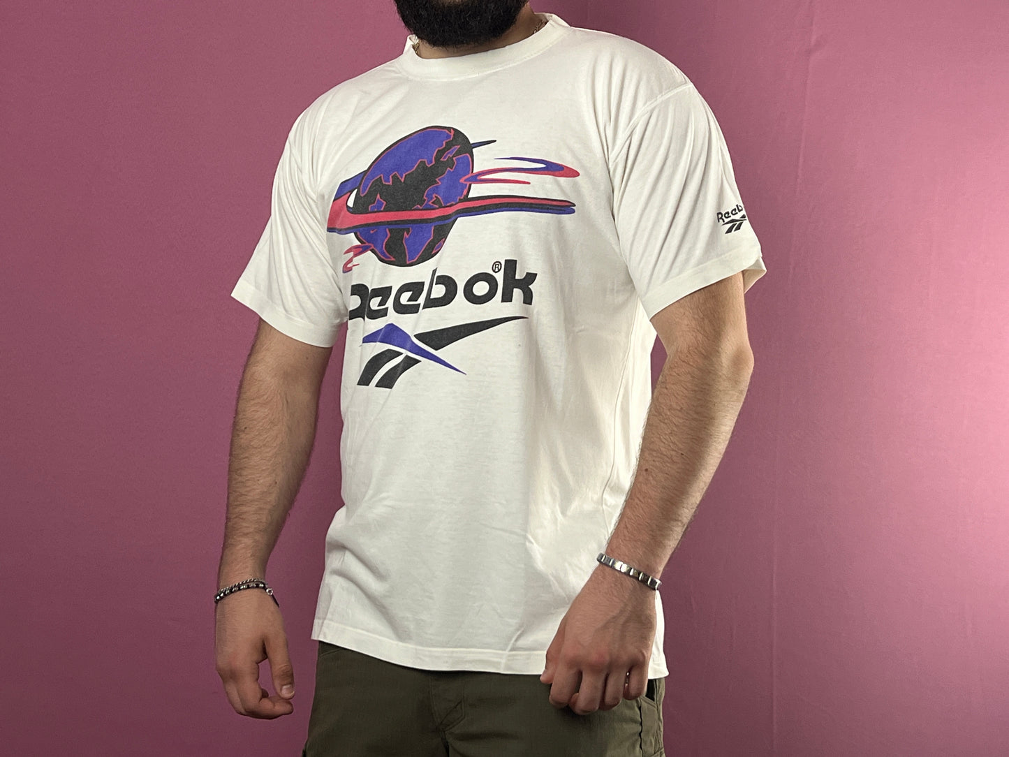 90s Reebok Big Logo Vintage Men's T-Shirt - L White Cotton