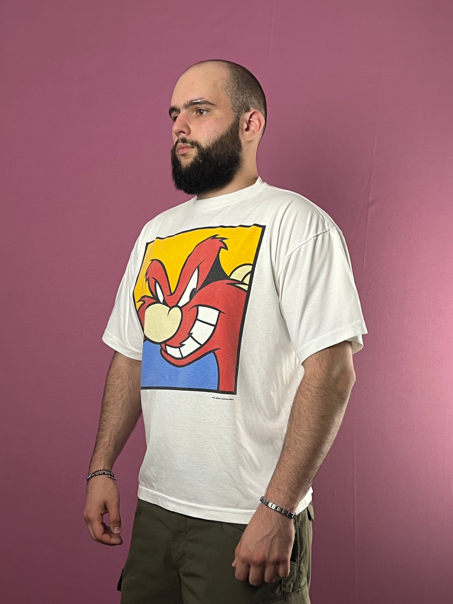 1993 Warner Bros Looney Tunes Vintage Men's Yosemite Sam Cartoon T-Shirt - XL White Cotton