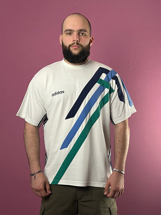 90s Adidas Vintage Men's Color Block T-Shirt - L White Cotton Blend