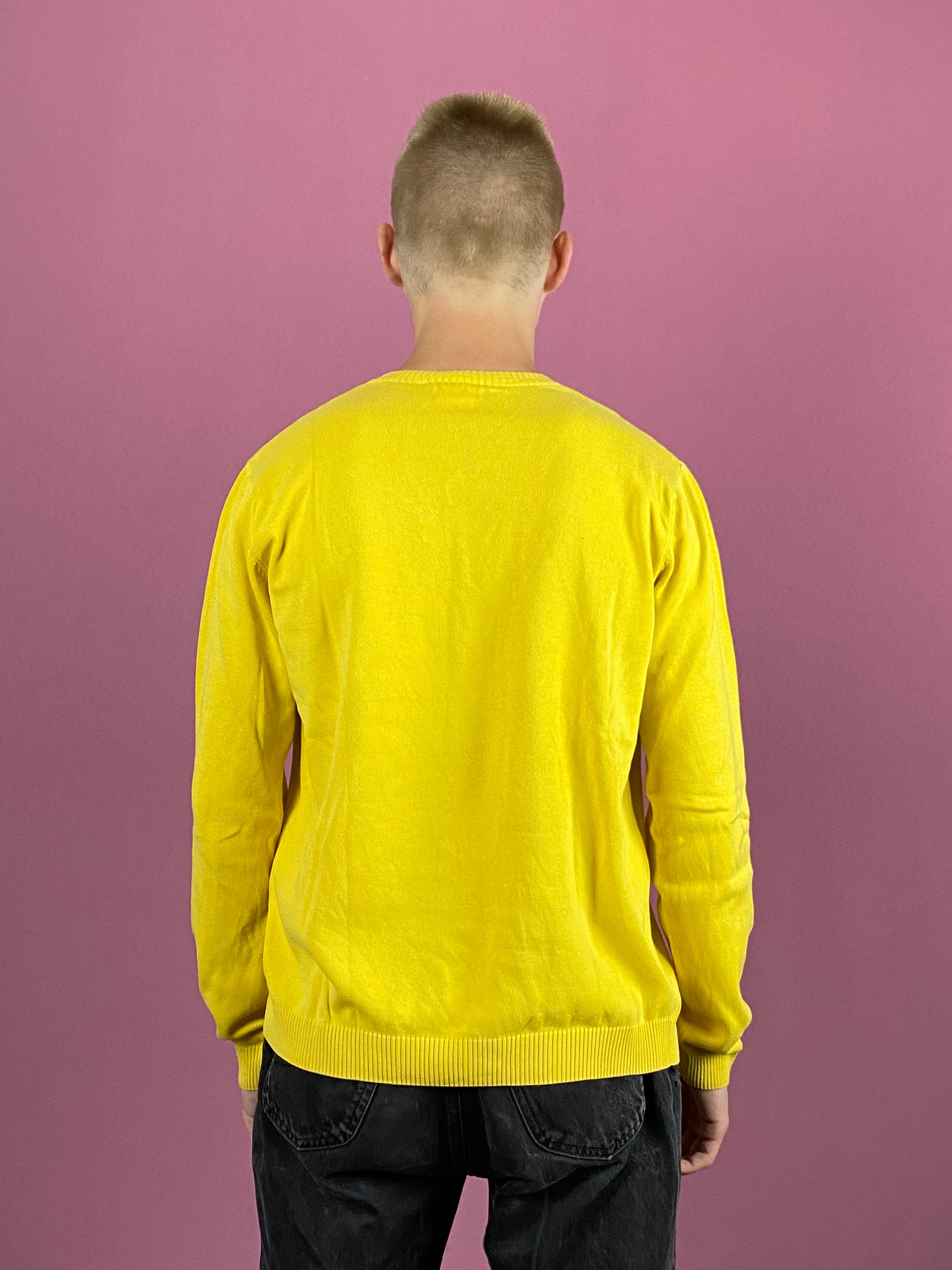 Lacoste Vintage Men's V Neck Sweater - Medium Yellow Cotton